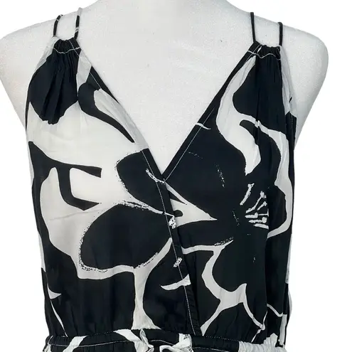 Elan Small Maren Maxi Dress Black White Front Slit Cruise Wear V Neck Boho Flowy