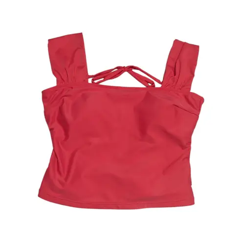 Janela Bay Thick Strap Tankini Top Swim Swimwear Bikini Short Sleeve Neon Melon Pink Size M