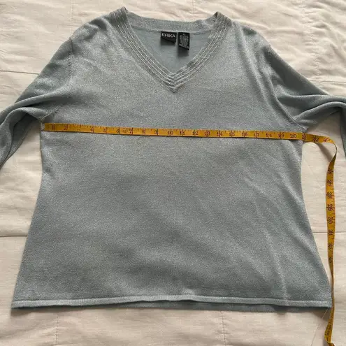 Y2K blue beaded v neck knit sweater top with tinsel shimmer yarns Size XL