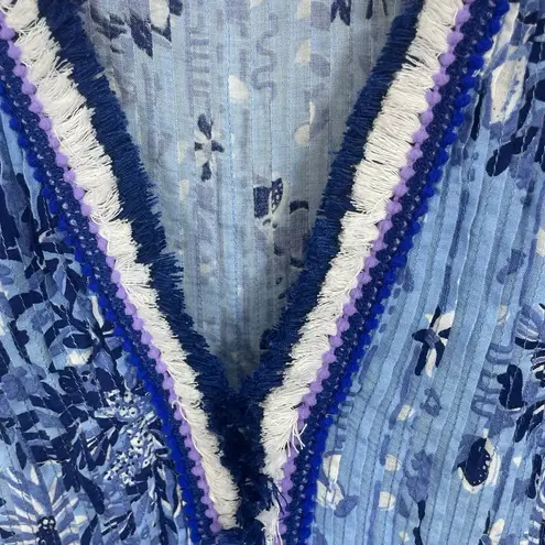 Poupette St Barth Sasha Mini Dress French Blue sz S Tassels Vacation Boho Resort