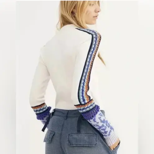 Free People  Switch It Up‎ Crochet-Trim Thermal Cuff White Top Mock Neck Size XS