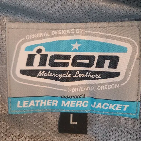 Icon Leather Merc Stealth Motorcycle Biker Jacket Womens Black L Size L