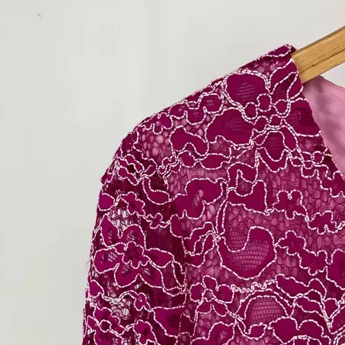 CeCe Pink Corded Lace Short Sleeve Shift Mini Dress size 10