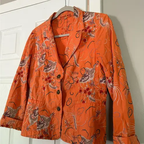 Johnny Was Dragon Embroidered Floral Blazer Jacket Summer Spring