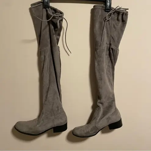 Attention Over the Knee Suede Block Heel Boots in Gray- Size 9