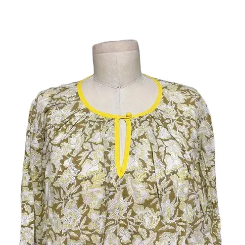 Roberta Roller Rabbit Yellow and Brown Floral Print Peasant Top Size XS