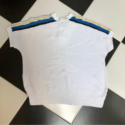 Fire Islander Vintage 70s 80s Knit Polo Short Cap Sleeve Sweater White Blue XL