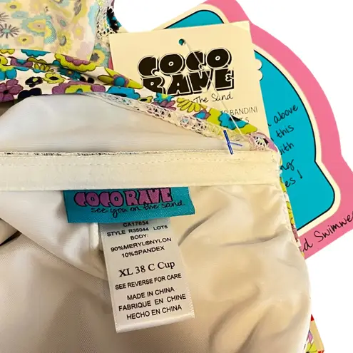 Coco Rave NWT Floral Halter Tankini Swim Top Retro Print Swimsuit 38C XL