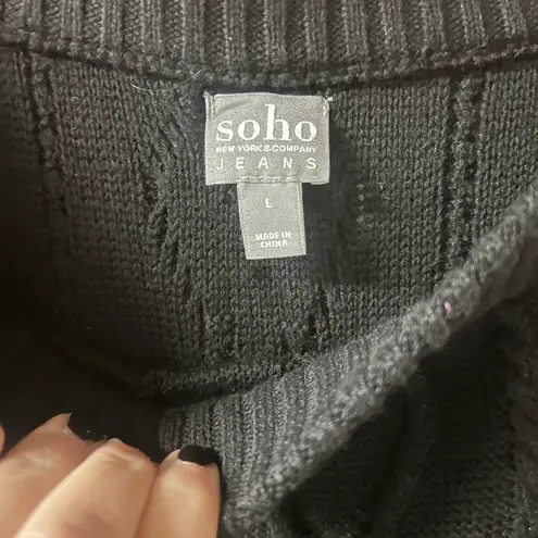 NY&CO Elegant Off the Shoulder Black Cable Knit Sweater size L Size L