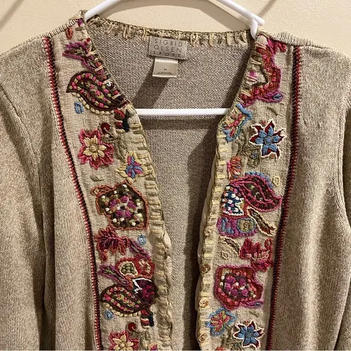 Sigrid Olsen Vintage  Size Medium Embroidered Bohemian Knit Sweater Cardigan