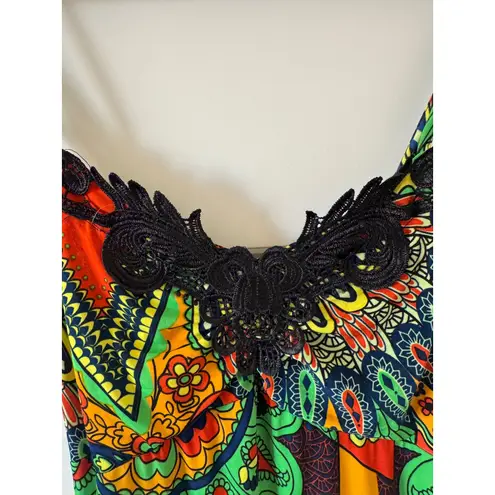 ACE Fashion Womens Long Yellow Floral Paisley Sleeveless Maxi Dress sz L Boho