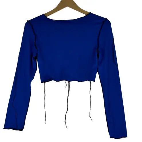 Love j NWT Crop Top Womens M Blue Long Sleeve Contrast Stitch Y2K E-Girl Edgy