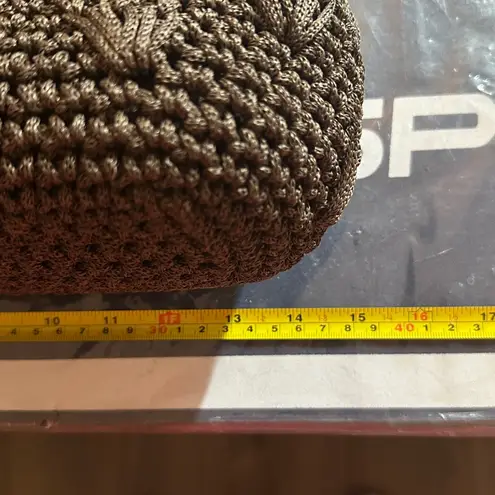 Vintage Retro Macrame Crochet Wood Square Handle Brown Handcrafted Bag