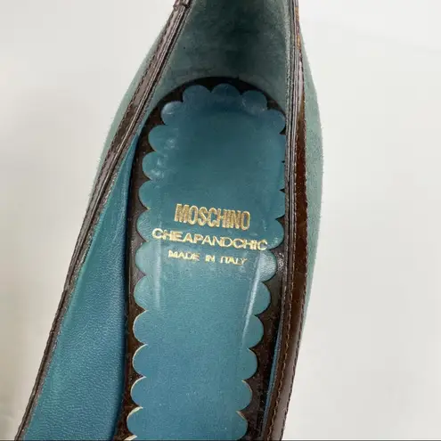 Moschino Vtg Blue Suede Bow Heels Sz 39