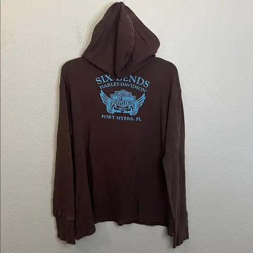 Harley Davidson Waffleknit Graphic Hoodie Brown Size XL