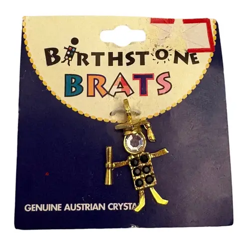 Birthstone Brats Grad Brat Jet Charm Genuine Austrian Crystal Pendant Graduation Gold