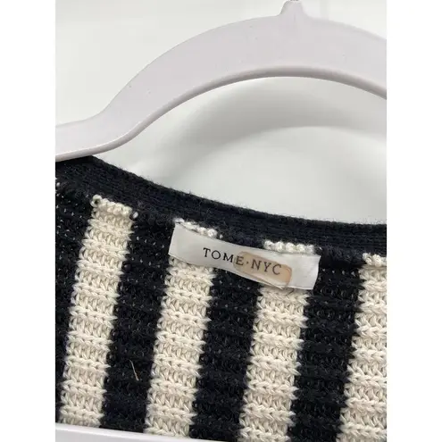 Tome Black White Striped Merino Wool Long Sleeve Crossover Wrap Sweater Size 16