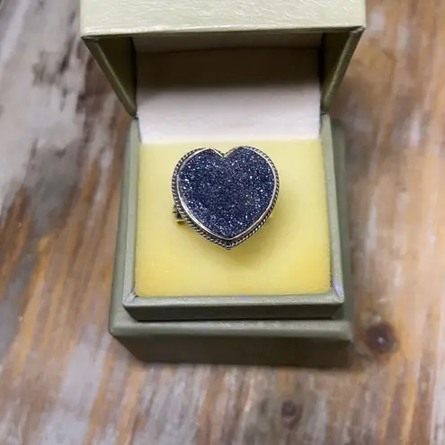 Vintage Blue SAJEN  Druzy Heart Shaped Stone 925 SS Size 12