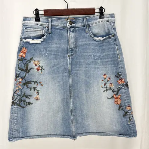 Driftwood Anthropologie Womens Floral Embroidered Stretch Denim Skirt Size 31/12