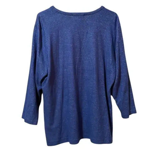 Cathy Daniels Women Size Large Blue Sweater Embellished Stretch V Neck Classic