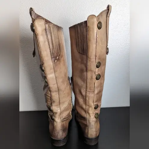 Arturo Chiang Women's 7 Tan Distressed Button Embellished Tall Riding Boots