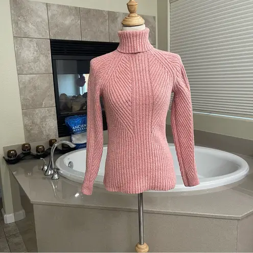 Sundance Turtleneck Ribbed Knit Pullover Sweater Marled Coral Small READ !