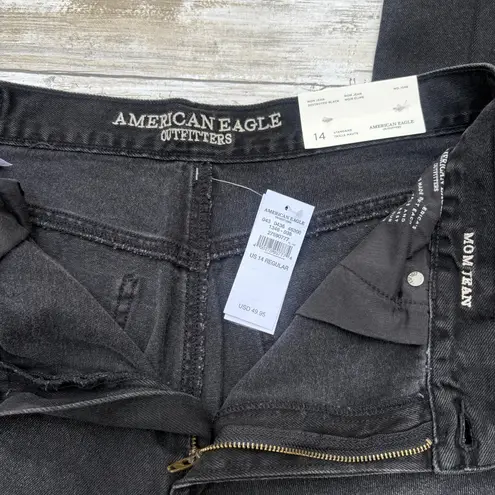 American Eagle Mom Jean Sz 14 NWT Destroyed Black Faded High Rise Grunge Y2K