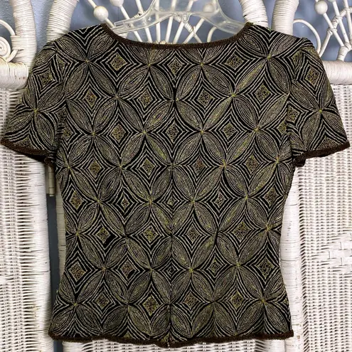 Papell Boutique Vintage 90s Evening Silk Beaded Top S Black Gold Holiday Glam