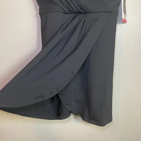 Lands End Tulip Wrap One Piece Swim Dress Black Medium Optional Crossback UPF 50