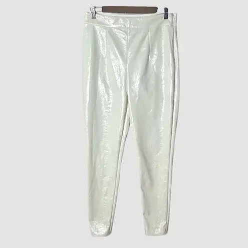 LPA Faux Leather Coated Pants Large White High Rise Slim Tapered Leg Leggings