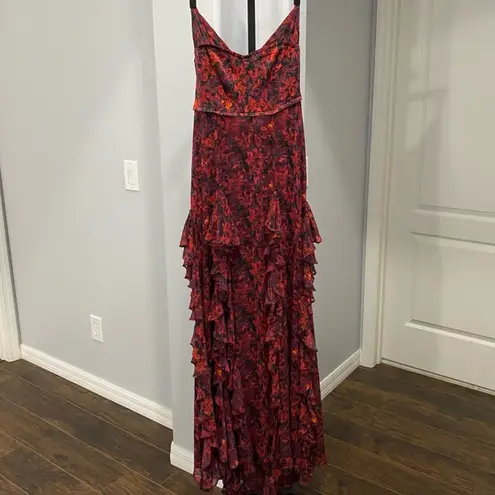 Cinq A Sept Stargazer Lilies Glenda Gown Red Floral Maxi Dress size 12