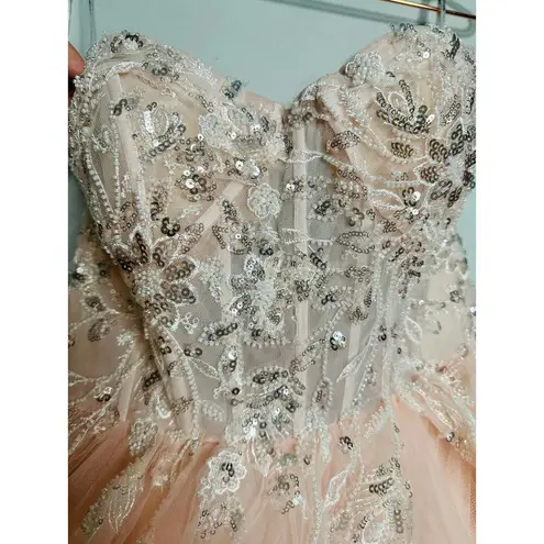 Mac Duggal Blush Pink Sheer Corset Hand Beaded Embroidered Ballroom Dress Size 8