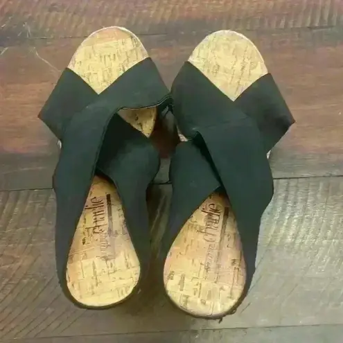 Charming Charlie  Cork Wedge Studded Black Sandals Size 9‎