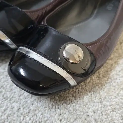 HOGAN Italy Dark Plum/ Black Patent Leather Ballet Flats US Sz 7.5 EU 37.5 Purple