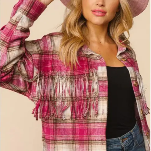*NEW* Haptics Fringe Shacket Pink