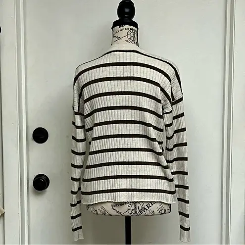 a.n.a  Stripped Ribbed Vneck Sweater Womens Nautical Preppy Cropped Old Money L