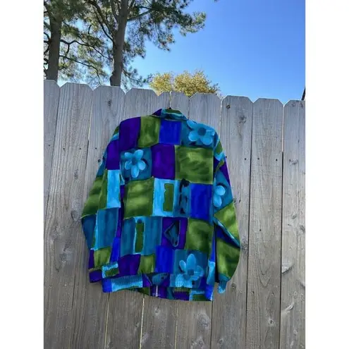 Vintage 90s Sport Savvy women Windbreaker Jacket Full Zip Floral Medium Purple Blue