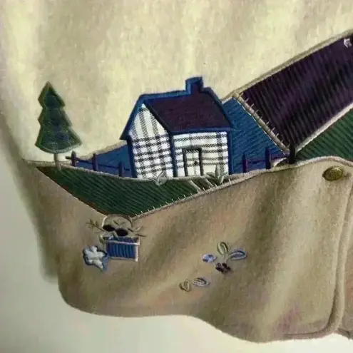 Vintage Teddi Fleece Jacket Fall Leaves & Landscape Embroidery Size Petite Large Brown - Image 4