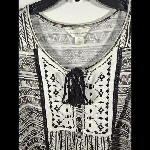 Christopher & Banks  Womens Black White Geometric Print Tank Top Size XL Tunic