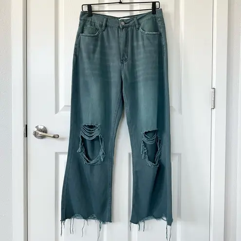 Vervet  High Rise 90’s Vintage Crop Flare Jeans in Mallard Green