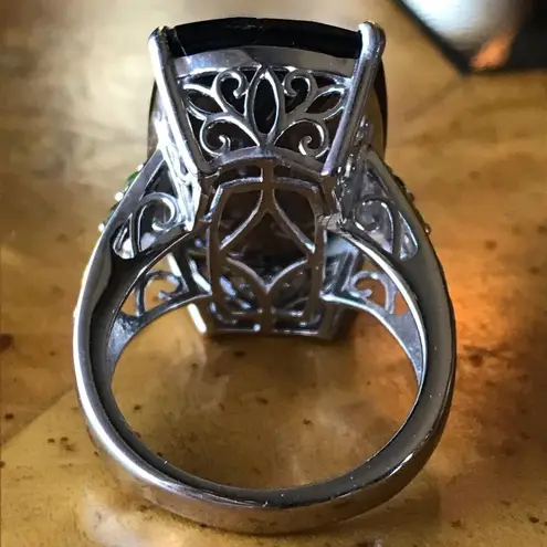 Genuine Smoky Quartz Chrome Diopside Sterling Silver Ring Size 7 Green