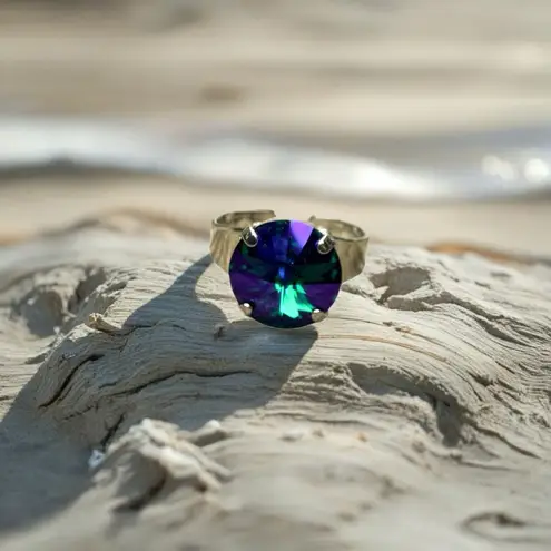 Handcrafted ring made with Swarovski emerald glacier crystal adjustable fit Green