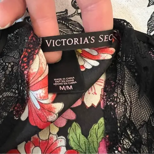 Vintage Victoria's Secret Floral Lace Babydoll Slip Dress Black Pink Red Med
