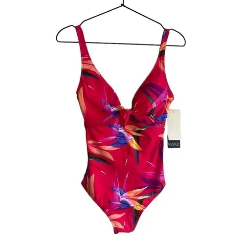 Gottex Paradise V-Neck Floral One Piece 14 Pink Swimsuit