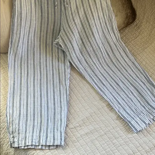 Bryn Walker 100% Linen white blue stripe Lagenlook Boho Wide Leg Pants L