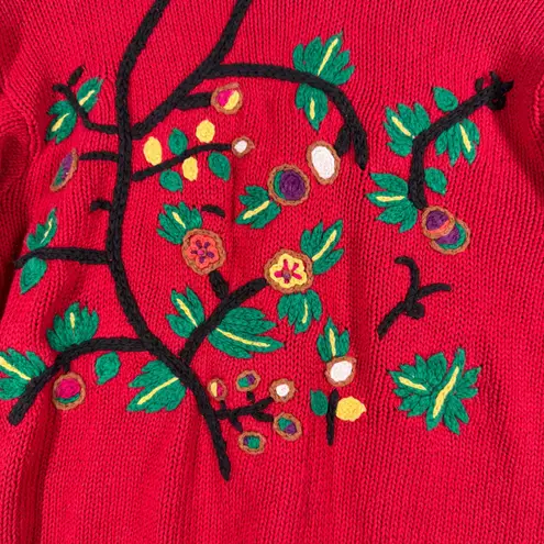 The Import Workshop Sweater Cardigan Embroidered Knit Button Up Red Womens Large - Image 5