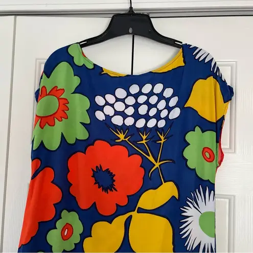 Marimekko for Target Abstract Floral Mini Dress Tunic Swim Beach Cover Sz Small Blue