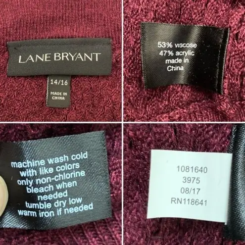 Lane Bryant  Women’s Size 14/16 Burgundy Knit Dolman Sweater