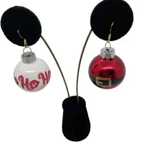 Handmade NWT Christmas Ornament Dangling Drop Earrings Ho Ho Ho Santa Statement X…