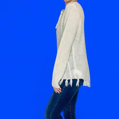 prAna Cream Ivory Wool Fringe Bohemian Preppy Winter Cozy Sweater